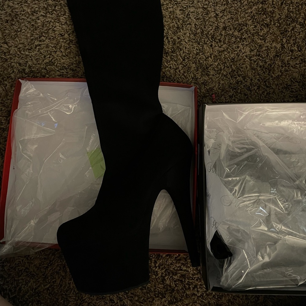 Black Knee High Platform Heels